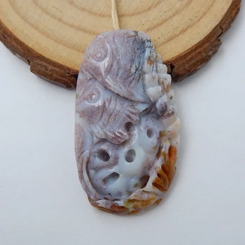 

Nautural Stone Handcarved Fish Ocean Jasper Necklace Pendant 40x23x6mm 7.6g Trendy Jewelry Gift Accessories
