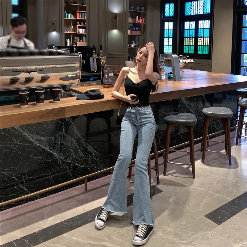 Straight trousers high waist micro flared pants jeans women 2020 spring new thin section was thin tight skinny wide leg pants miss me jeans