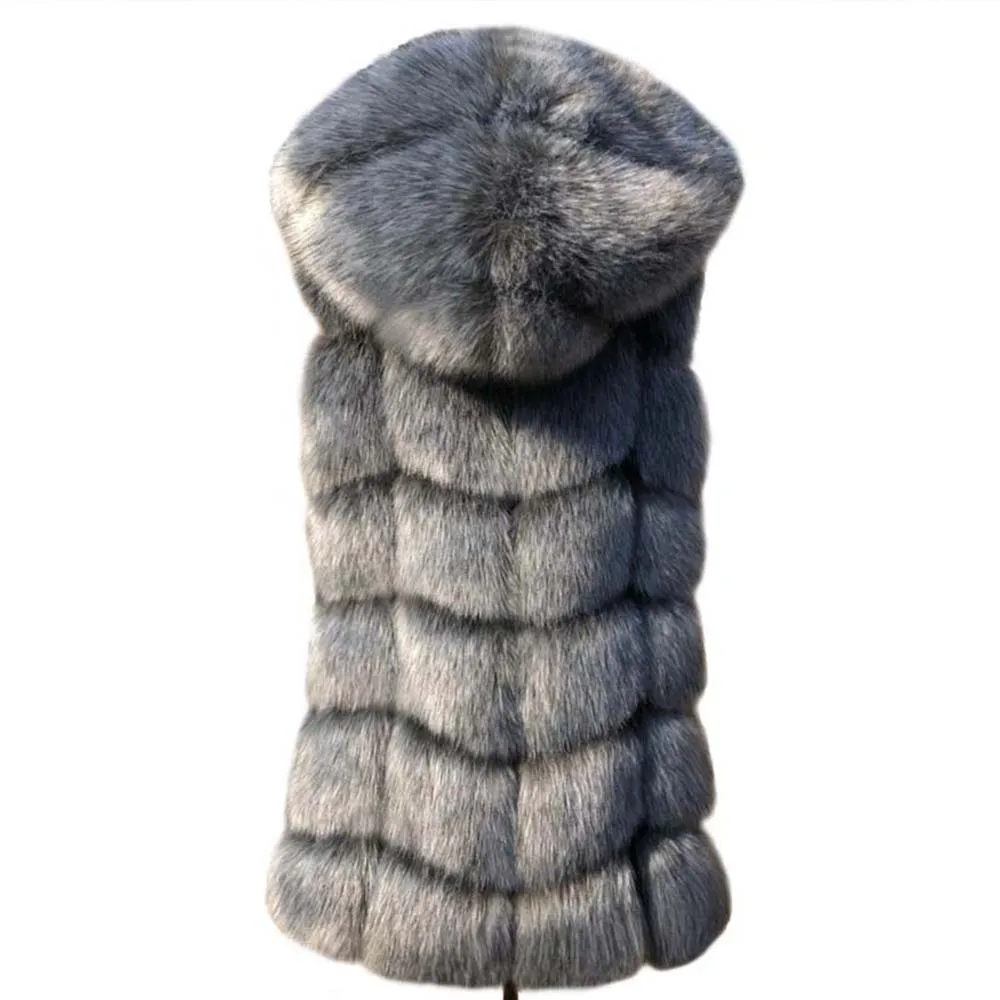 

HJQJLJLS 2021 Winter New Fashion Faux Fur Vest Hooded Women Faux Fur Gilet Pelliccia Faux Fur Coat Sleeveless Jacket Bontjas