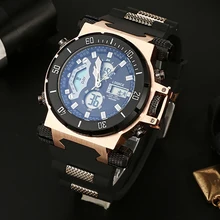 LOQNCE Relojes de pulsera informales de cuarzo para hombre, cronógrafo con correa de silicona, multifuncional, doble pantalla, resistente al agua, GMT, Week