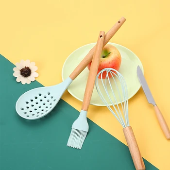 Cooking Set Silicone Utensils Set Cookware Food Grade Silicone Wood Handle Kitchen Cooking Tool Spatula Turner Ladle Kitchenware 3