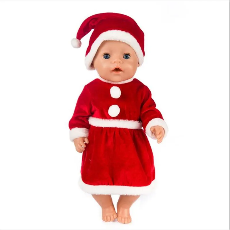 

Doll Clothes Born New Baby Fit 18 inch 40-43cm Doll Red three-piece fluffy shawl Christmas dress suit For Baby Birthday Gift