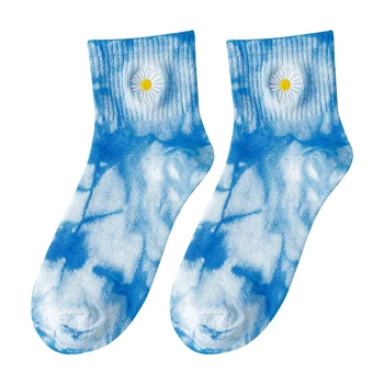 

1pair Women Men Spring Summer Casual Stretchy Fashion Funny Printed Crew Socks Cotton Blend Daily Multicolor Soft Tie Dye Gift