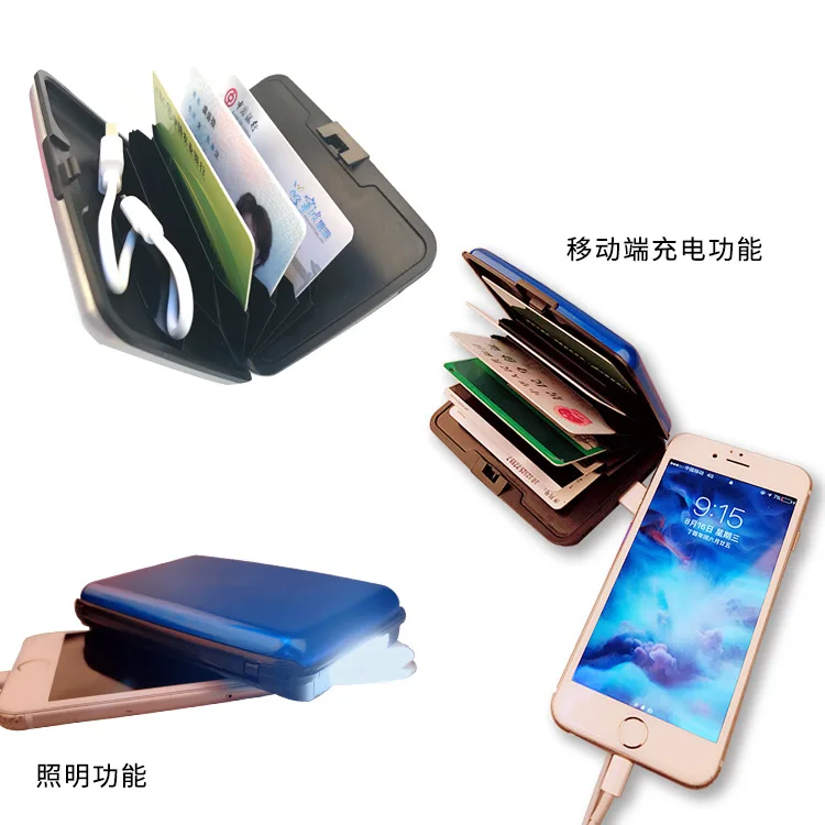 

Can Mobile Phone Charging RFID Anti-Theft Wallet Light Carriable Business Rechargeable Lighting Wallet Customizable