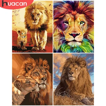 

HUACAN Paint By Number Animal Drawing On Canvas DIY Pictures By Numbers Lion Hand Painted Painting Art Gift Kits Home Decor