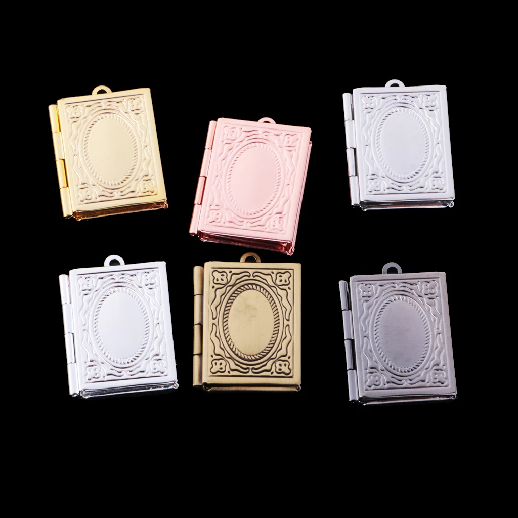 6Pcs Classic Flower Book Picture Photo Frame Locket Pendant Charms Finding