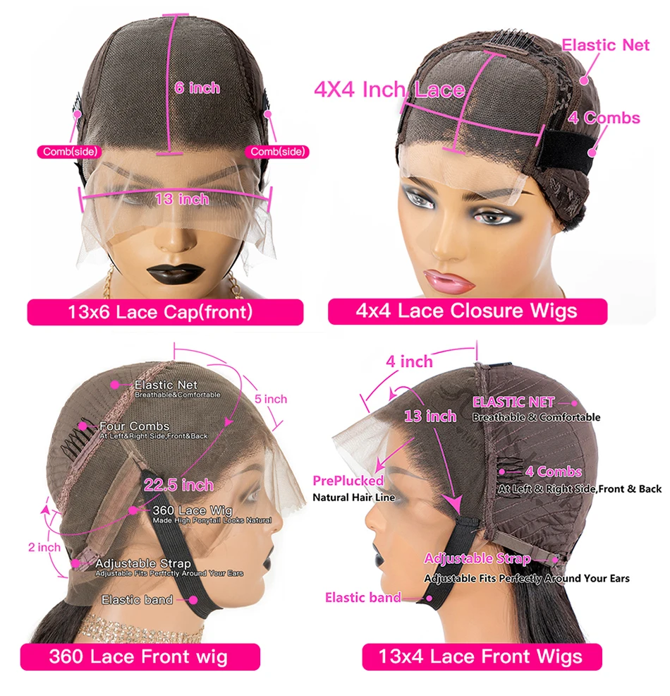 Brazilian Straight 360 HD Lace Front Human Hair Wigs For Women 13x6 13x4 Lace Frontal Wig Pre Pluck Straight 4x4 Closure Wig 180
