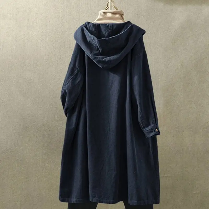 M 5XL ZANZEA Весенняя верхняя одежда, Винтажный Длинный кардиган с капюшоном, толстовки, вельветовые куртки, женское однотонное пальто с длинным рукавом, Женская туника, топы