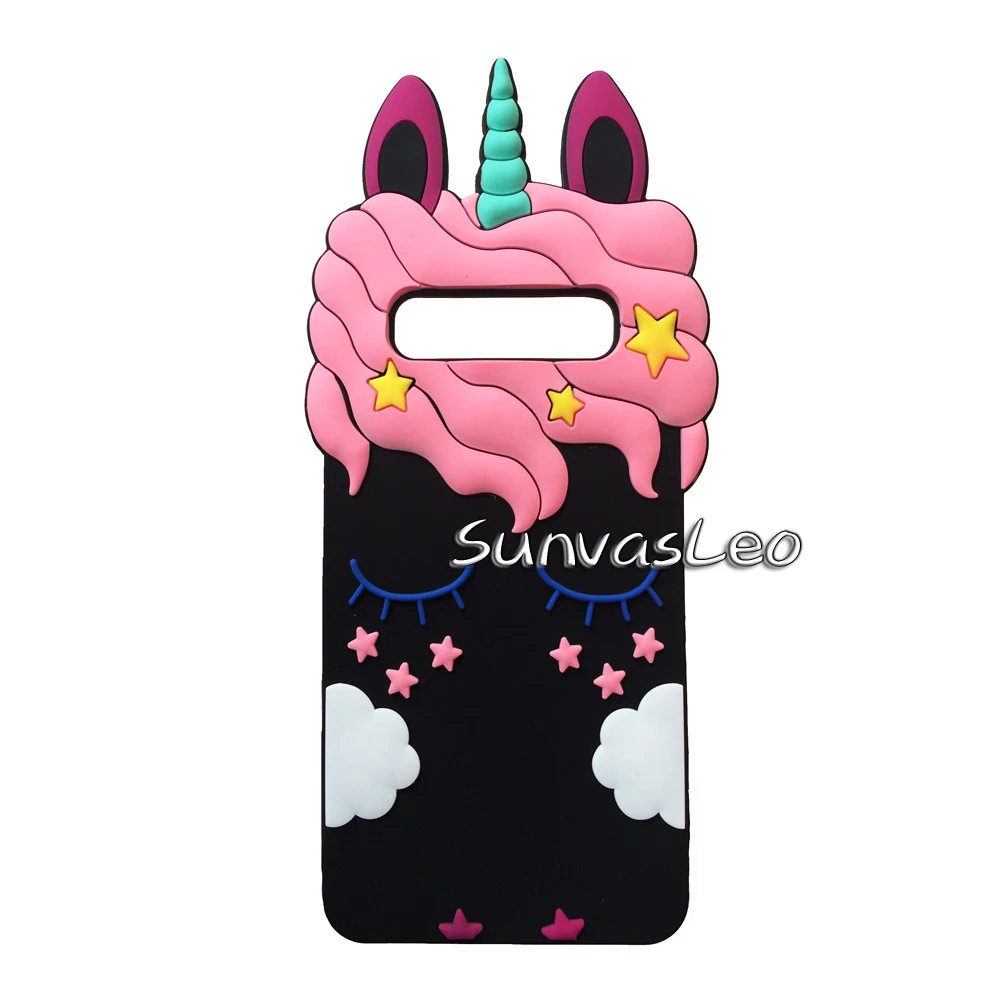 Мягкий силиконовый чехол для samsung Galaxy S10e S10 S10Plus с объемным изображением животных из мультфильмов, защитный противоударный чехол для задней панели телефона - Цвет: Black Pretty Unicorn