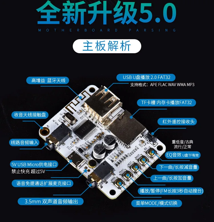 App Bluetooth audio receiver module 5.0 wired speaker modified wireless lossless U-disk decoding DIY player