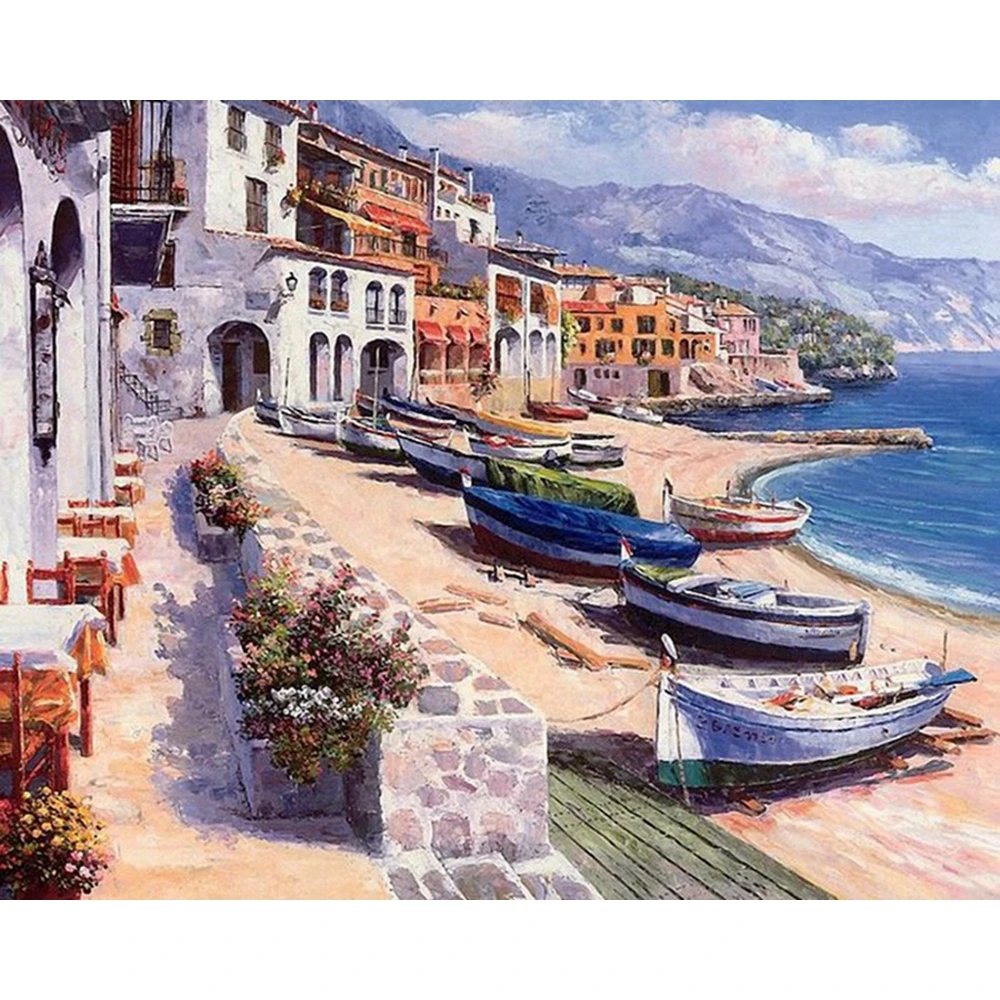 5D DIY Flower Diamond Embroidery Coast house Painting Cross Stitch Full Drill Mosaic Decoration | Дом и сад