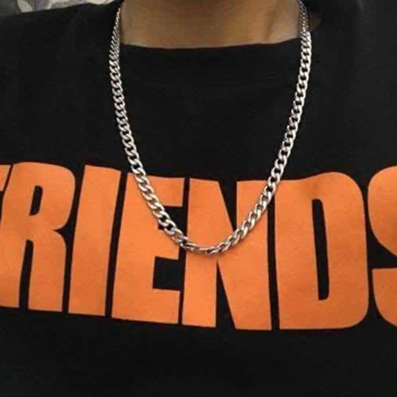 Collar de cadena de eslabones cubanos para hombre, de acero inoxidable, Color dorado, negro y plateado, talla 3-7mm