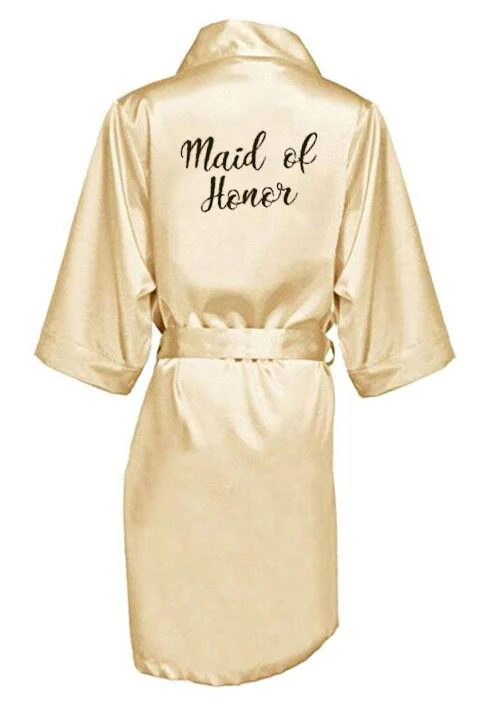 champagne gold robe bride satin kimono robe women wedding sister of the bride printing bridesmaid bridal party robes