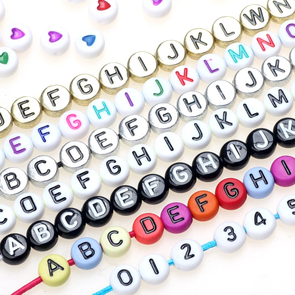 

100/200/300PCS 4*7MM Letter Acrylic Beads Mixed Color Round Flat Alphabet Digital Loose Spacer For Jewelry Making Bracelet