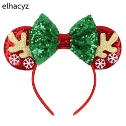 New Christmas Mouse Ears Headband Snowflake Festival Sequins Bows Hairband Girls Hair Accessories For Women Cosplay Xmas Party