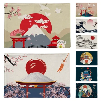 

Japanese Style Table Placemats for Table Set Cotton Linen Home Drink Coaster Kitchen Pad Coffee Tea Place Mat