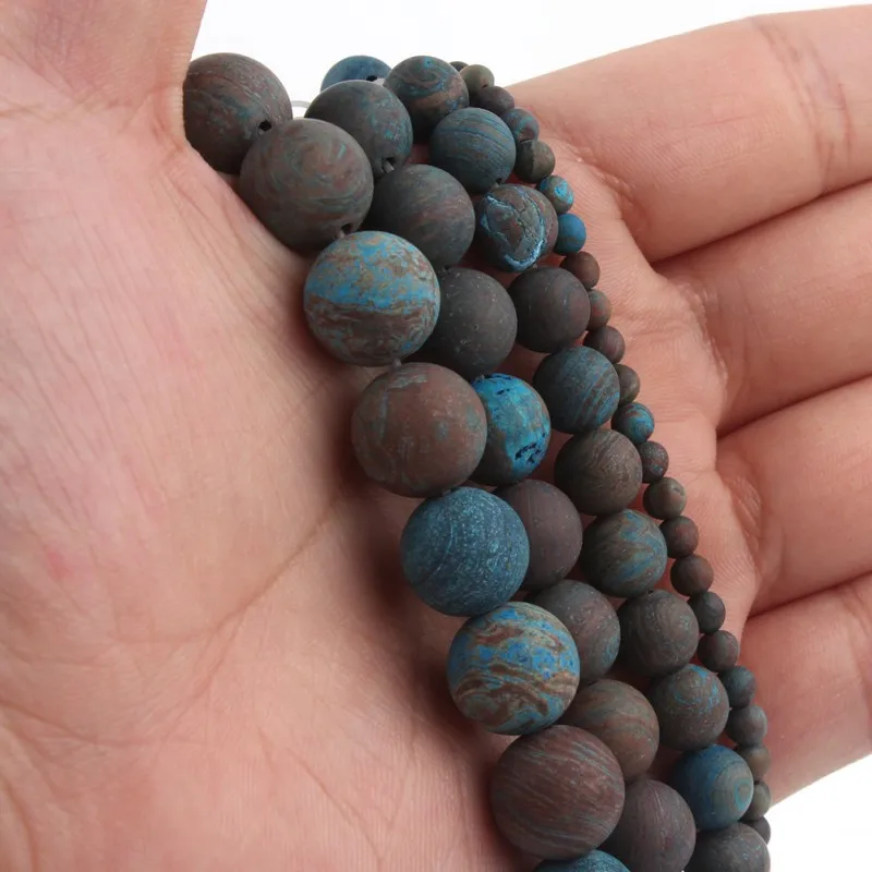 Natural Matte Blue Crazy Lace Agates Stone Beads For DIY Jewelry Making 4 6 8 10mm Round Bracelet Charms Accessories 15'' |
