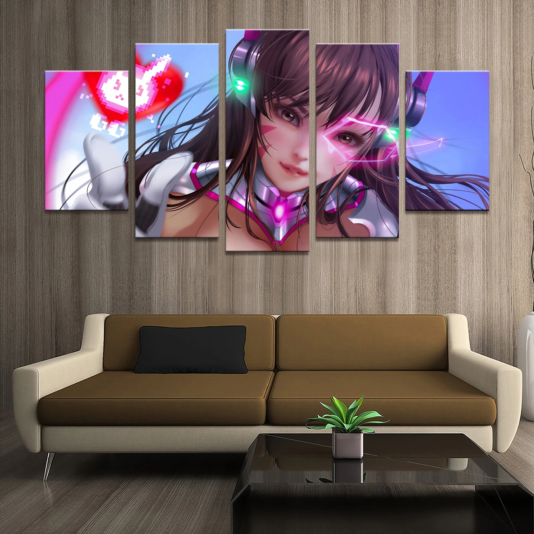 

Home Decor Poster HD Pictures Prints Canvas 5 Piece Modular D.Va Overwatch Game Art Living Room Decorative Painting Framed