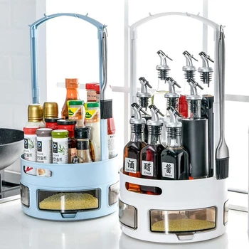 

2 Tiers Rotatable Spice Rack Non-Slip Spinning Storage Pantry Countertop Shelf Vanity Table Bathroom Display Stand