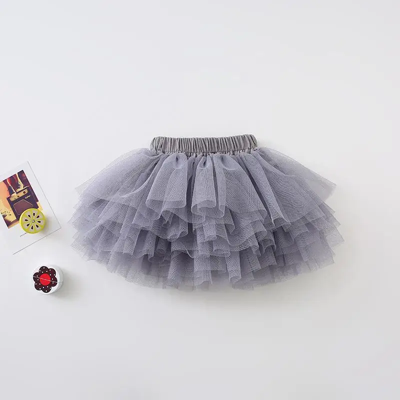 Новое поступление, осенняя хлопковая однотонная бальная мини-юбка принцессы в Корейском стиле для милых маленьких девочек - Цвет: Серый