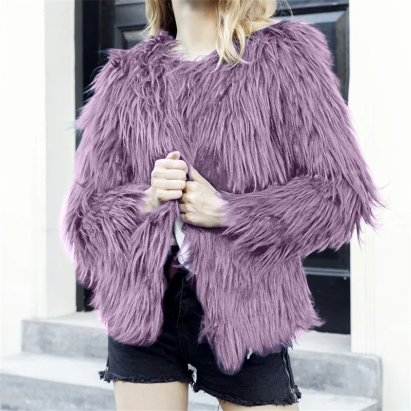 Christmas Faux Fur Coat Winter Fur Jacket Women Streetwear Pink Fur Fluffy Jackets Vintage Furry Coats Fuzzy Soft Outerwear Red