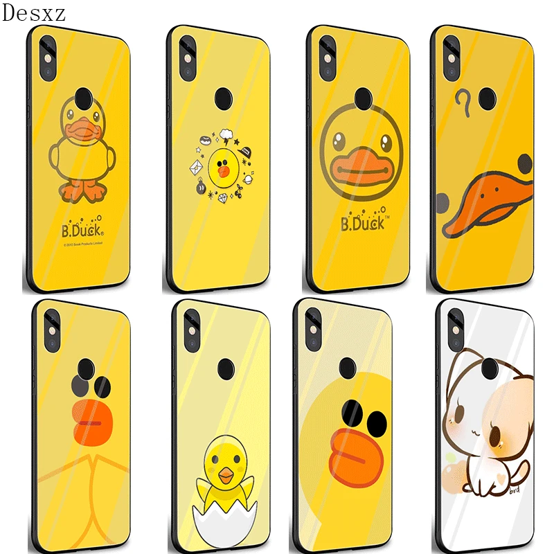 Mobile Phone Case Glass TPU for Xiaomi mi Note7 5 6 Pro Poco F1 A1 A2 4X 5X 6X 9 Cover Cute Cartoon Yellow Duck | Мобильные телефоны