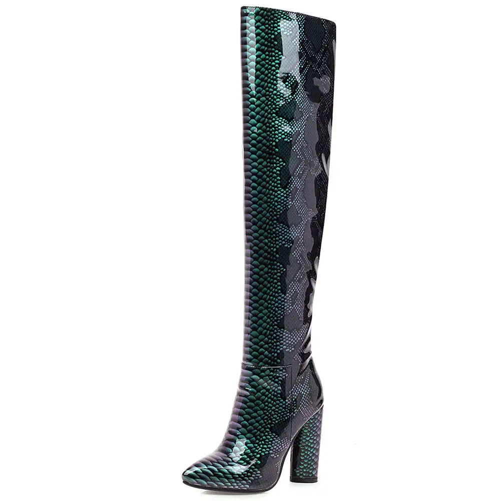 SARAIRIS Plus Size 33-46 New Patent Pu Leather Ladies High Heels Over The Knee Boots Women Zip Sexy Winter Brand Shoes Women - Цвет: Зеленый