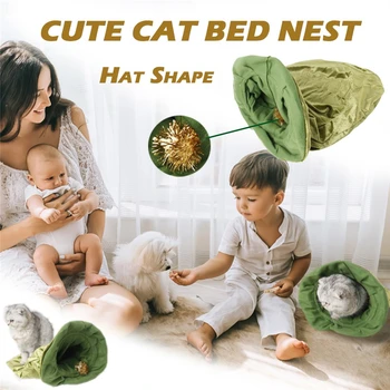 

Cute Cat Bed Hat Shape Soft Warm Puppy Pad Mat Cat House for Small Dogs Cats,Cover Cage Winter Sleeping Washable Durable J60