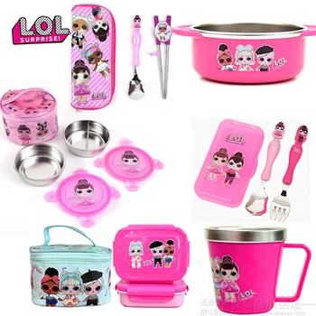 

LOL Surprise Dolls Children's Tableware Complementary Food Bowl Baby Stainless Steel Spoon Fork Plate Cartoon Lunch Box for Kids
