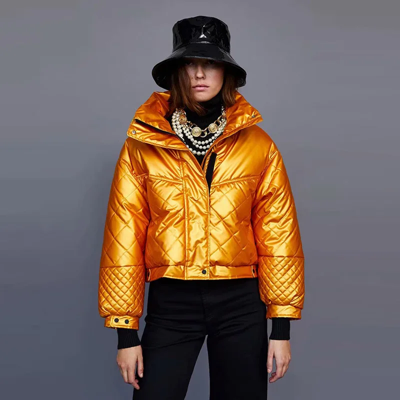

High Version Plastic Effect Gold Expansion Winter Jacket Occident Fashion Autumn And Winter down Coat Short Cotton-padded Clothe