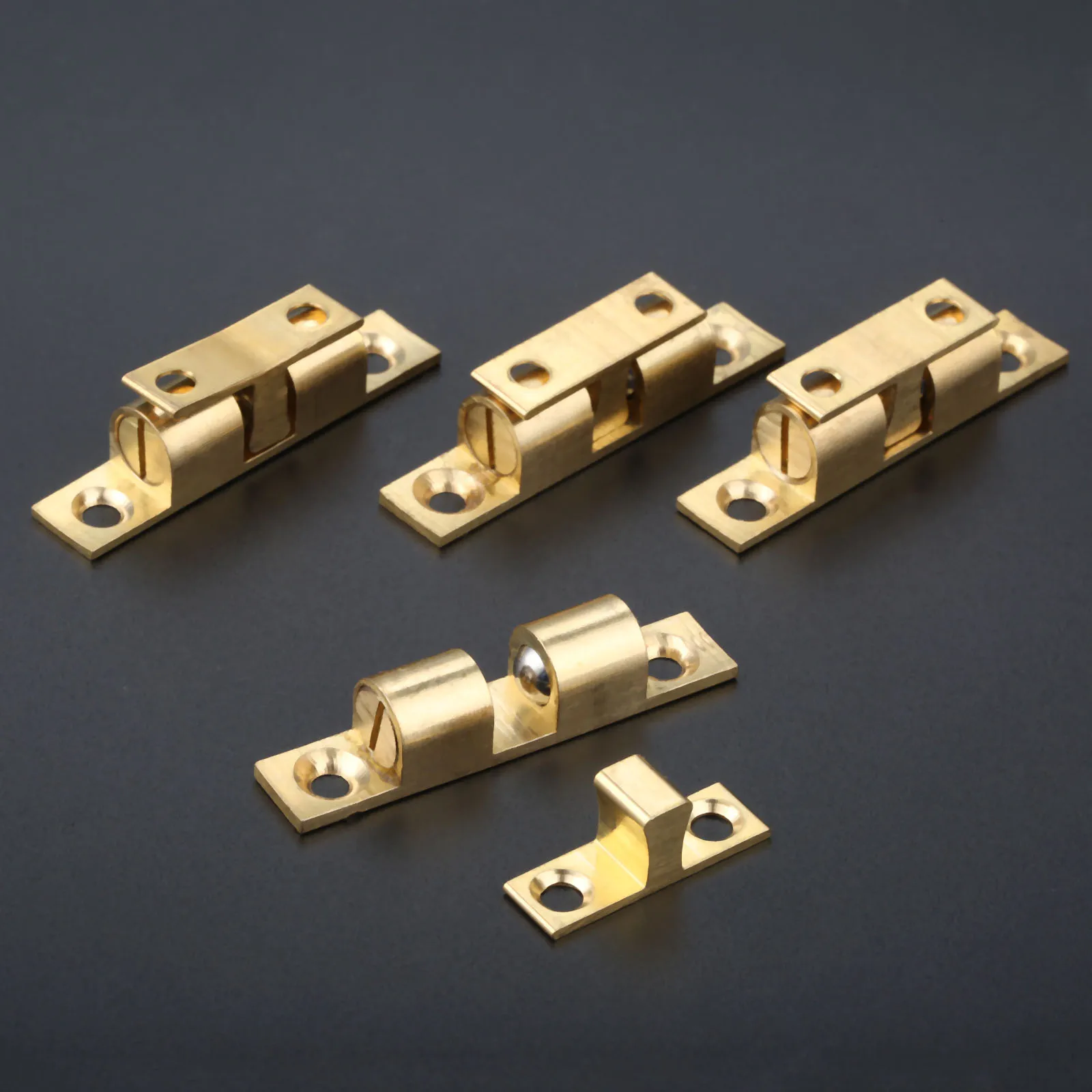 4pcs Brass Tone Drawer Cabinet Door Latch Clip Lock Durable Ball Touch Catches 50mm Pure Copper Double Ball Latch Clip Lock