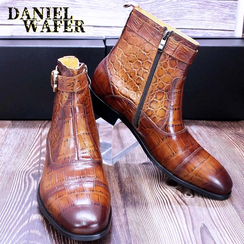 Luxus Männer Stiefeletten Original Wildleder Schuhe Kappe Zehe Schnüren Spitz Braun Schwarz Casual Kleid Formale Schuhe Männer Stiefel – Detail 11