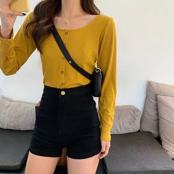 

Autumn Winter Women Sweaters Button Pullover Long Sleeved Shirt Female Slim Sweaters