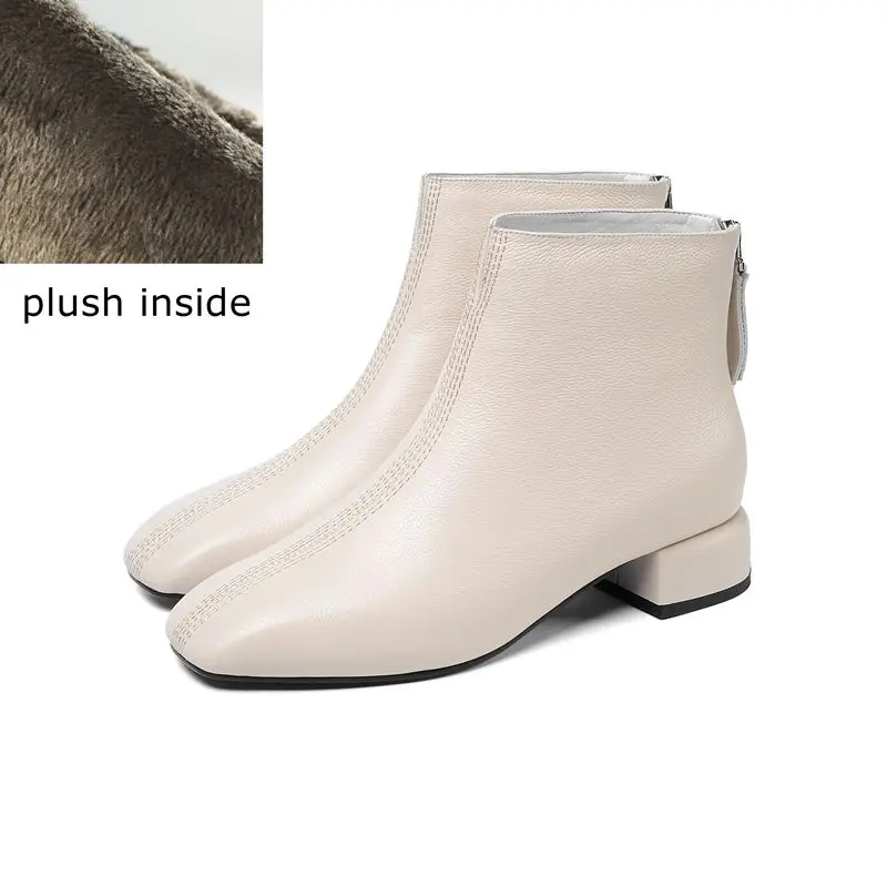 plush inside ALLBITEFO/женские ботинки из натуральной кожи на высоком каблуке; женская обувь на высоком каблуке; Зимние ботильоны для женщин; кожаные ботинки; зимняя обувь - Цвет: plush inside