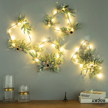 

Artificial plant green rattan fake leaves string lights wall hanging fairy light for wedding living room Christmas tree decor