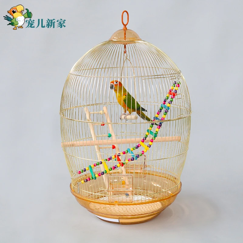Jaula redonda de lujo para loros, jaula galvanizada dorada para loros, familia Pájaros vivos, gran espacio, villa, jaula para pájaros|Nidos y jaulas para pájaros| AliExpress