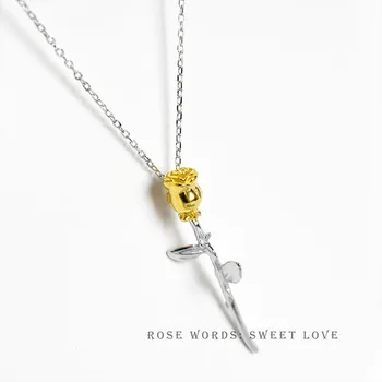 

S925 Pure Silver Rose Necklace 's Rose Clavicle Chain Jewelry Chic Personality Trend Women Cross Power Necklaces TRENDY