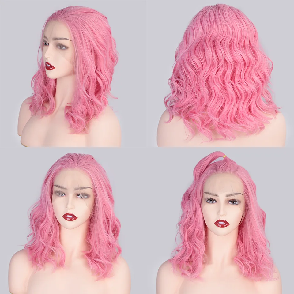 AISI BEAUTY 13*4 синтетические парики на кружеве Волнистые Розовые Короткие парики для женщин черный блонд 613 косплей часть парик высокая стойкость