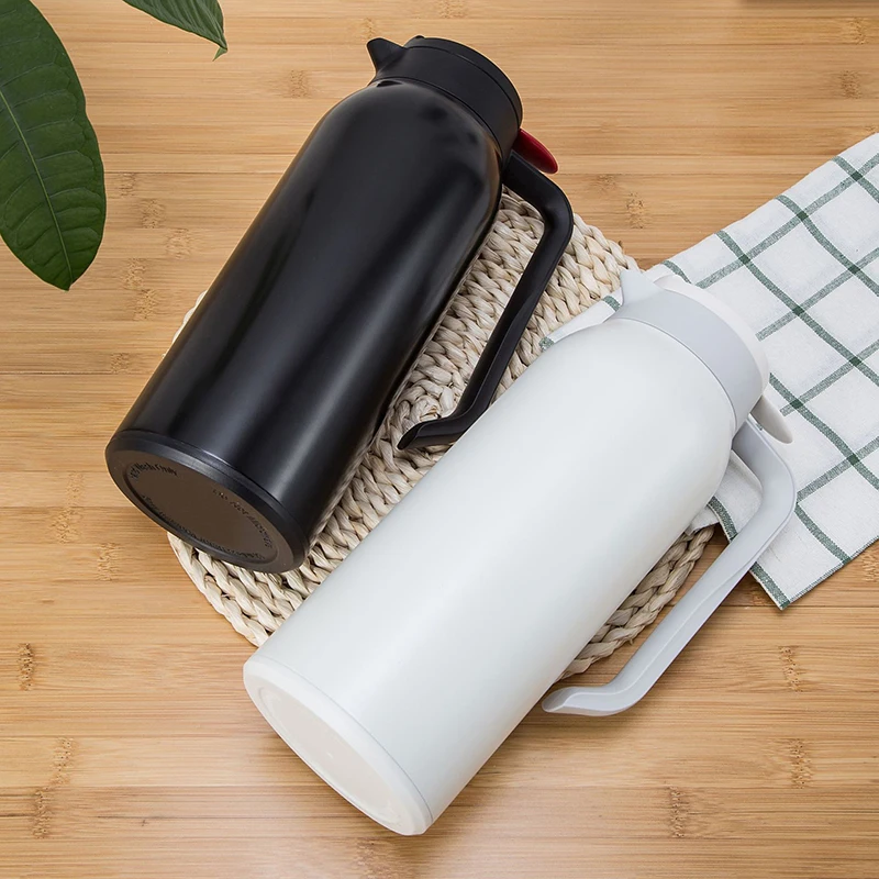 Black White Straight Double Wall Stainless Steel Hot Water Pot Bottle Portable Leakproof Insulation Kettle Large Flasks Thermos