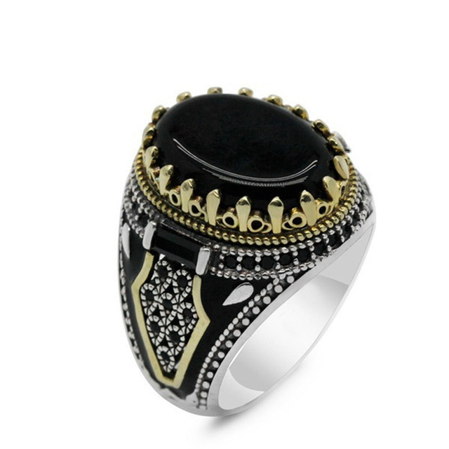 Handmade Turkish Ring For Men Women Inlay Silvery Black Zircon Stone Rings Punk Retro Religious Muslim Islamic Jewelry