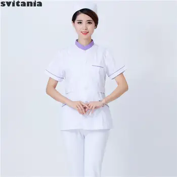 

Svitania Women Nurse's Uniform Short Sleeve Beautician's Suit New Suit Stand Collar Dental Work Suit