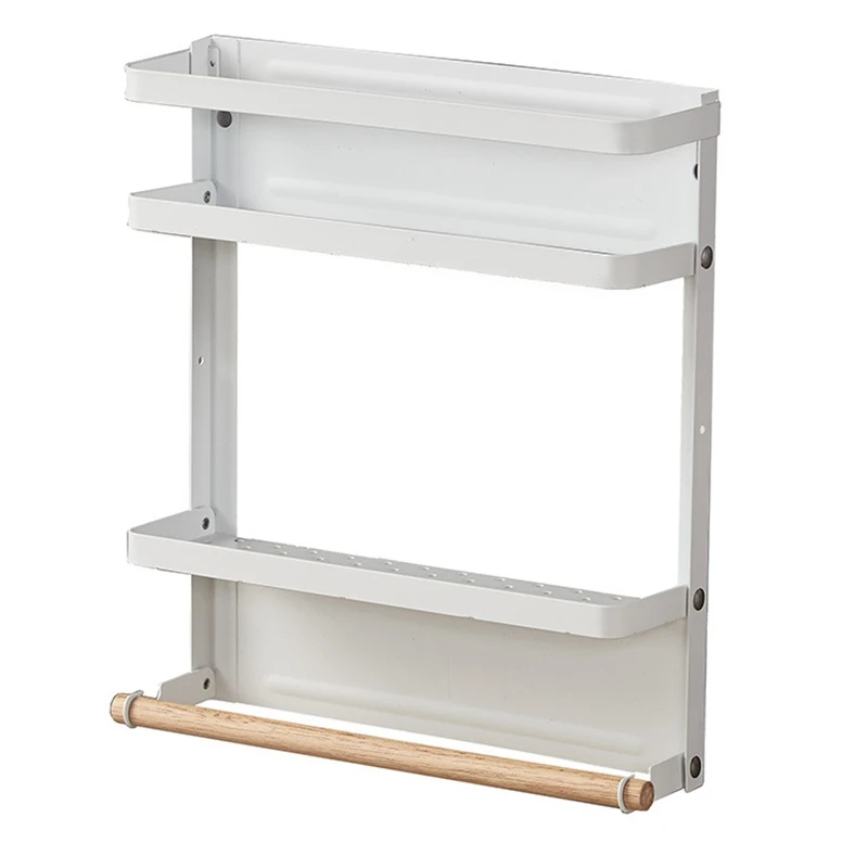 

Spice Storage Organizer Rack for Kitchen Shelf Magnetic Refrigerator Wall Mounted White