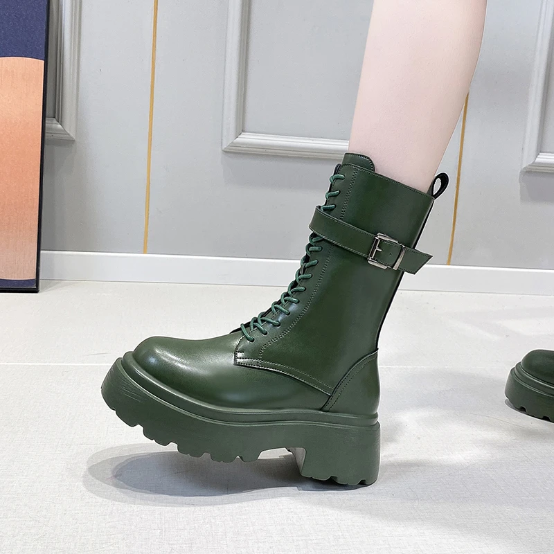 Fashion Lace-up Ankle Boots Women's Boots Round Toe Thick-soled Boots Women's Boots Thick-heeled Women's Short Boots Autumn