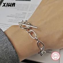 925 пробы серебряные звенья цепи браслеты для женщин OT Переключить застежки ювелирные изделия элегантные женские дизайнерские ювелирные изделия роскошный браслет