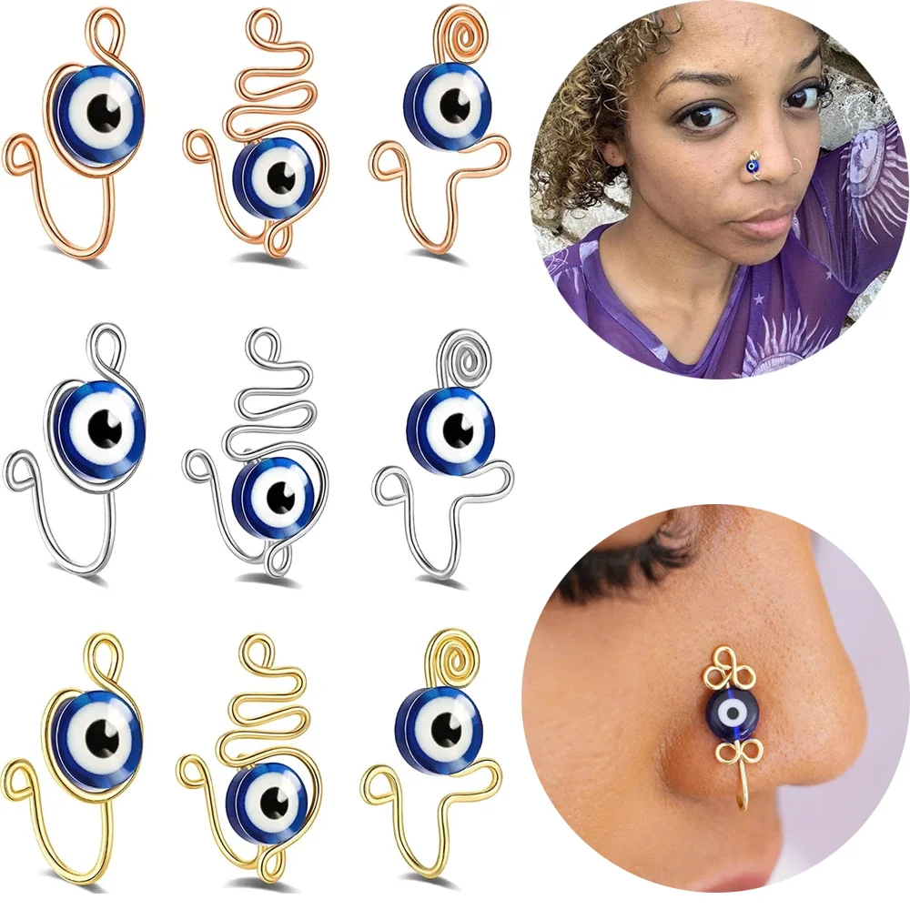 African Nose Cuff,316L Surgical Steel Fake Nose Rings Adjustable Faux Nose Rings Non Piercing Clip on Nose Ring for Women Heart Nose Cuff