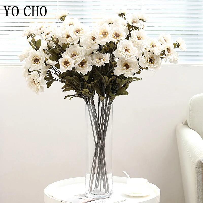 Yo Cho Loto Della Seta Artificiale Del Fiore Del Peony 6 Testa Falso Peony Bianco Blu Fiore Di Nozze Bouquet Fai Da Te Casa Di Tabella Del Partito Dec