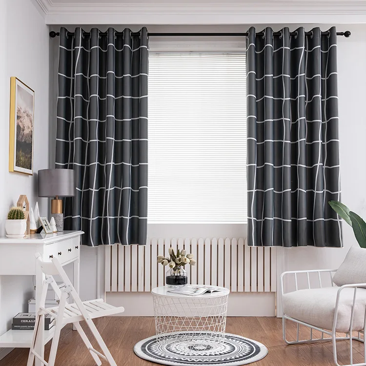 

Modern Style Irregular Black and White Grid Printing Full Shading Curtains for Living Dining Room Bedroom.