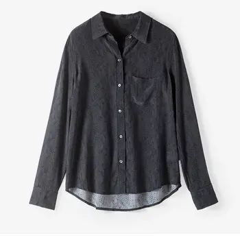 

Silk snake pattern jacquard women shirt long sleeve casual wild lady black shirt tops 2020 new