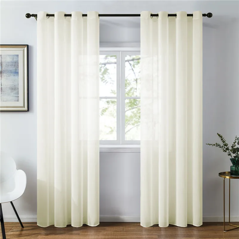 Topfinel Solid Color Sheer Curtains For Living Room Bedroom Chiffon Tulle Window Treatment Drapes For Kitchen Home Decoration - Цвет: Light Yellow