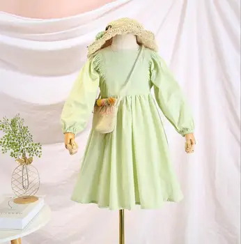 

2020 Spring Fashion Solid Dress With Mesh Vest Cover For Girls Princess, Children Fashion Sweet Dress 5 pcs/lot, Wholesale